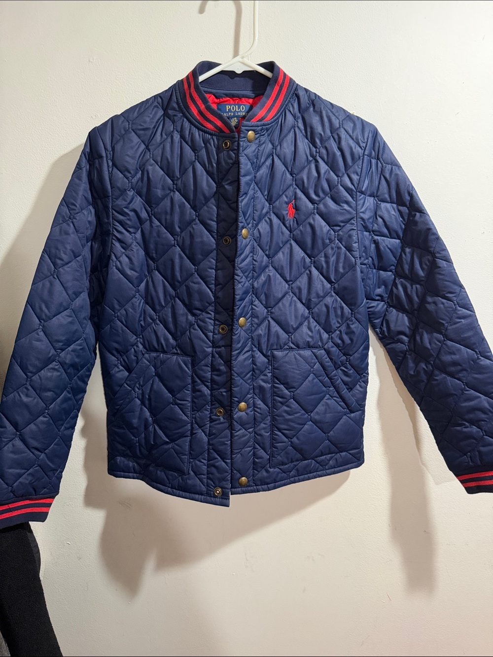 Polo by Ralph Lauren Navy Quilted Kids Puffer Jacket with Red Accents